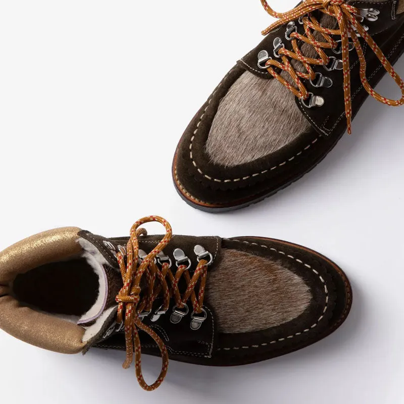 PENELOPE CHILVERS Pioneer Suede Boots in Khaki/Gold