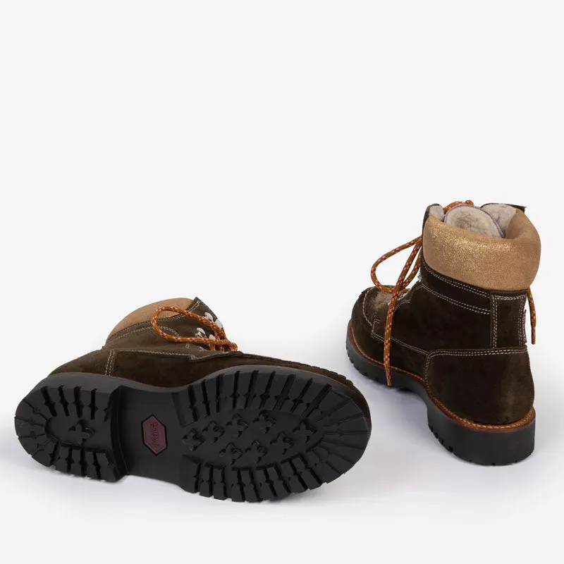 PENELOPE CHILVERS Pioneer Suede Boots in Khaki/Gold