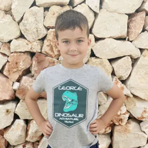 Personalised Dinosaur Adventure Team Kids T Shirt