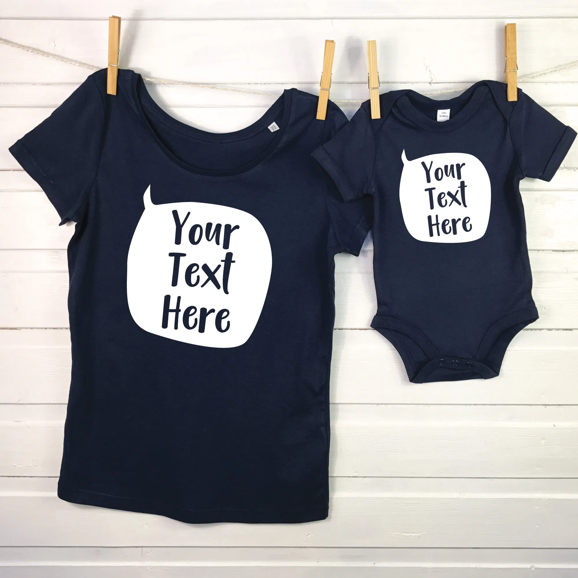 Personalised Speech Bubble Mother And Baby T Shirt Set