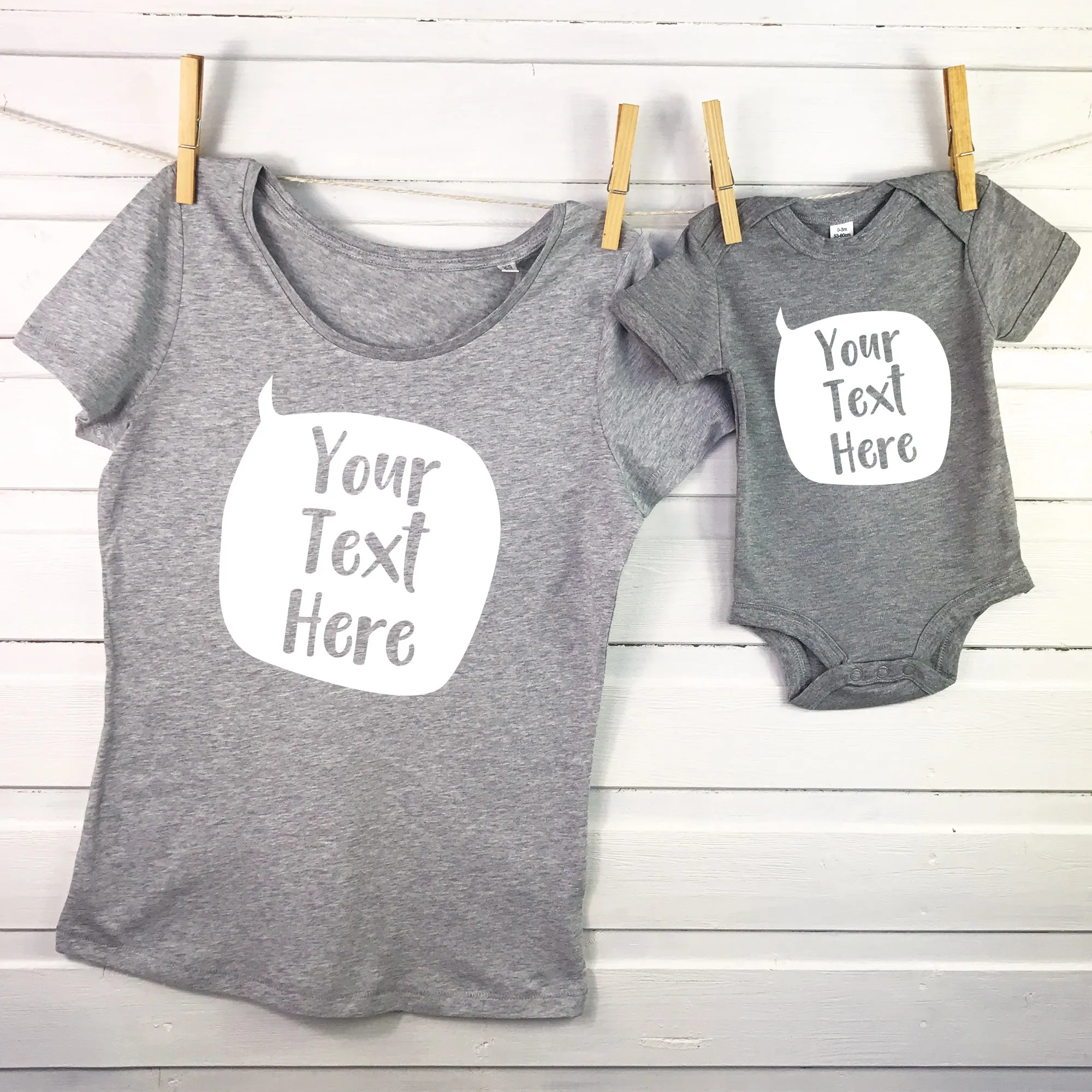 Personalised Speech Bubble Mother And Baby T Shirt Set