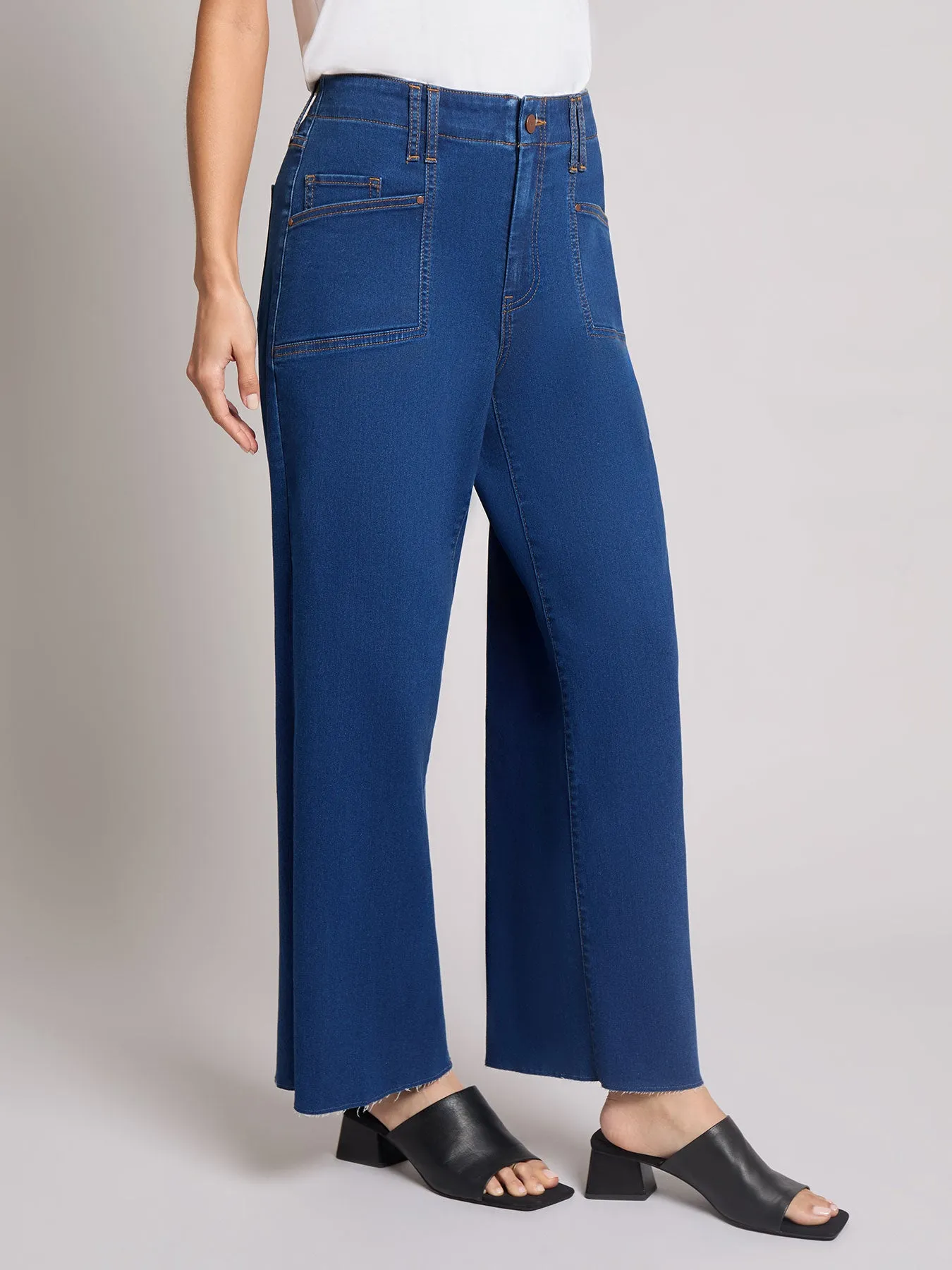 Petite Patch Pocket Wide Leg Denim, Phoenix Wash