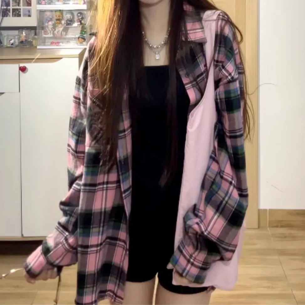 Pink Checked Oversized Shirt