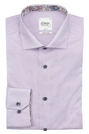 Pink checked slim fit shirt with contrast details