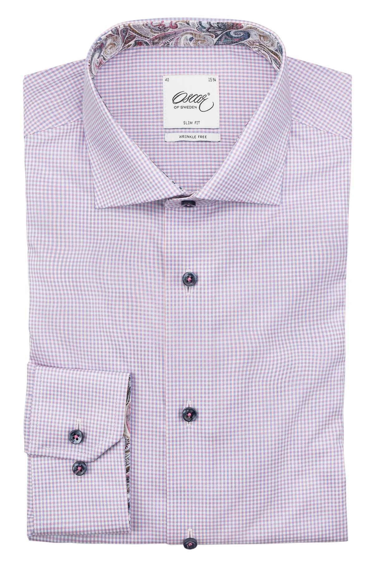 Pink checked slim fit shirt with contrast details