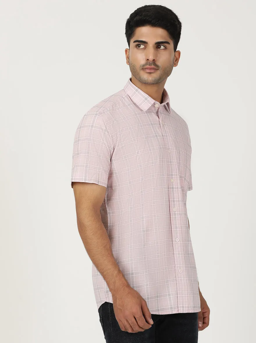 Pink Checked Smart Fit Semi Casual Shirt | Greenfibre