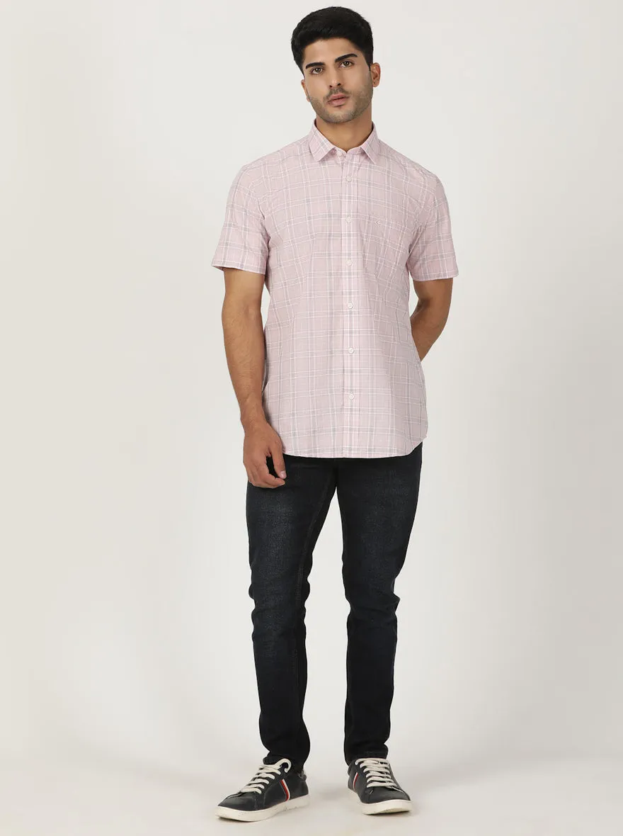 Pink Checked Smart Fit Semi Casual Shirt | Greenfibre