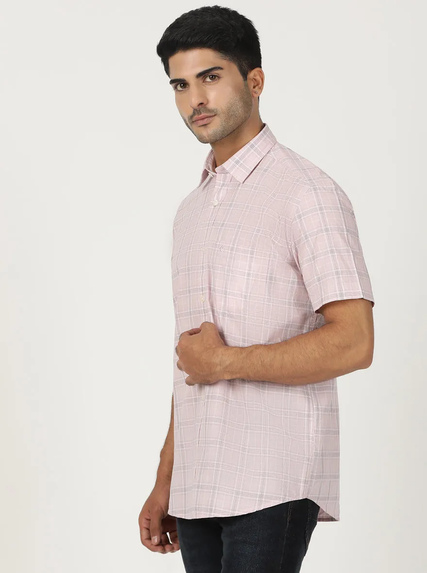 Pink Checked Smart Fit Semi Casual Shirt | Greenfibre
