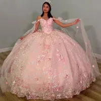 Pink Crystal Sequined Appliques Lace Ball Gown Quinceanera Dresses Off The Shoulder Bow Ribbons Corset Vestidos De 15 Anos