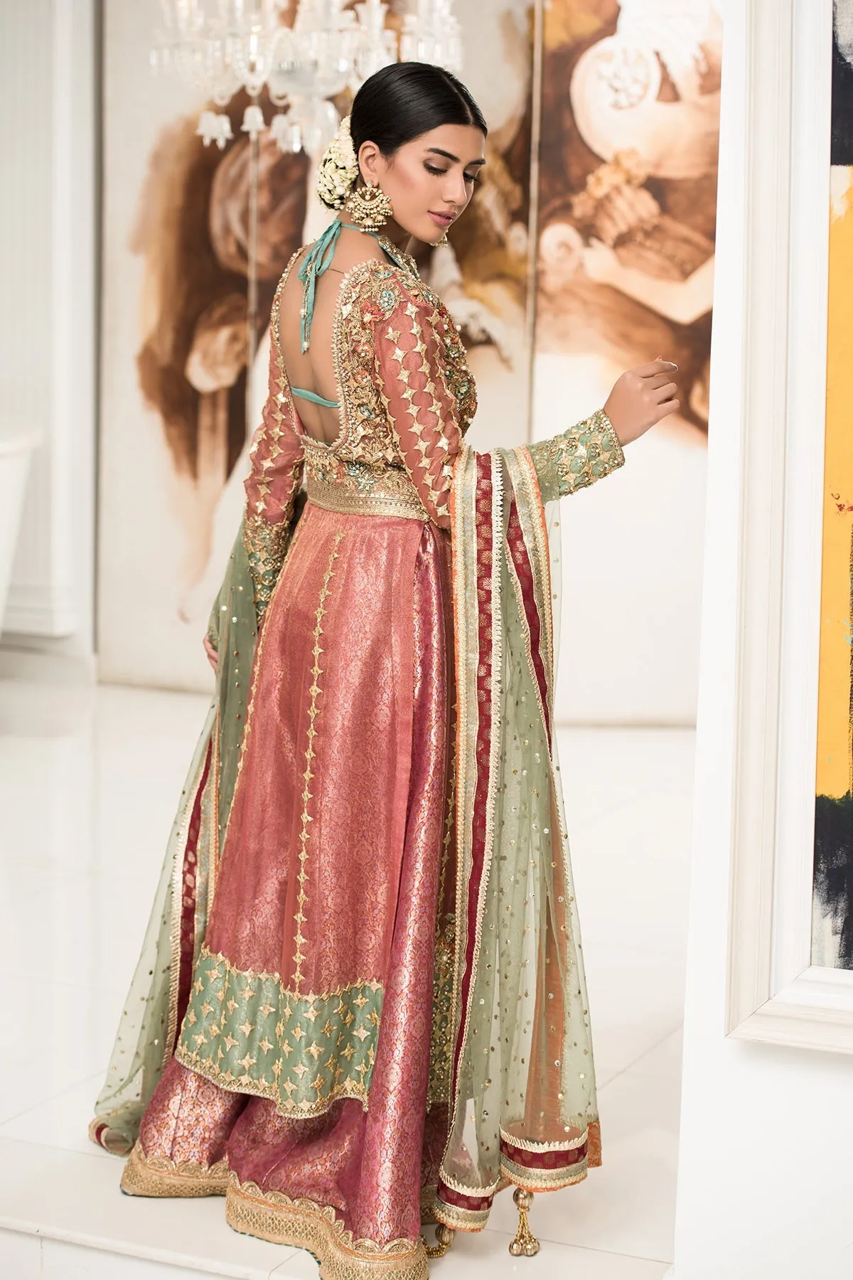Pink Jamawar Sharara Frock Pakistani Wedding Dresses