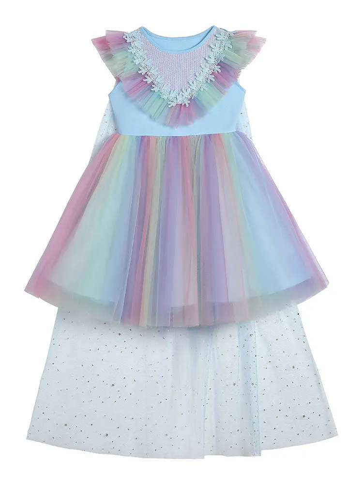 Pink Jewel Neck Short Sleeves Kids Social Party Dresses Princess Dress