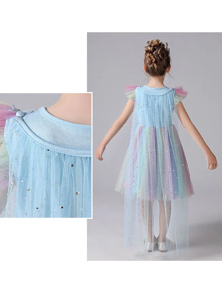 Pink Jewel Neck Short Sleeves Kids Social Party Dresses Princess Dress