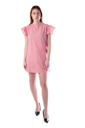 Pink Striped Mini Dress with  Ruffle Sleeves