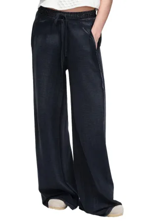 Pique Mixed Media Wide Leg Pants in Black