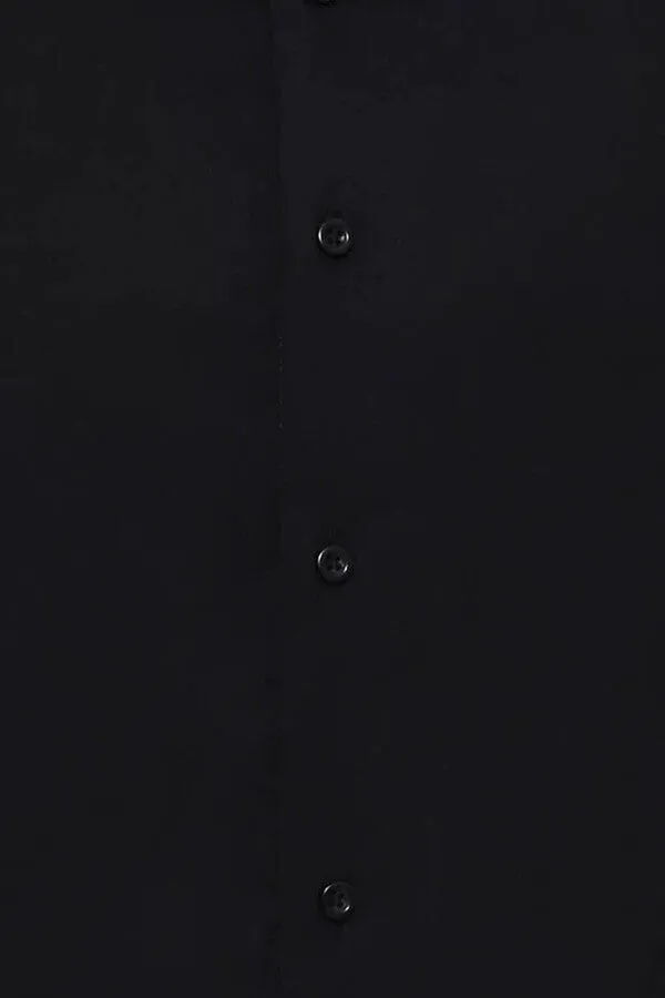 Plain Slim Fit Black Men Shirt - Wessi