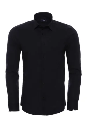 Plain Slim Fit Black Men Shirt - Wessi