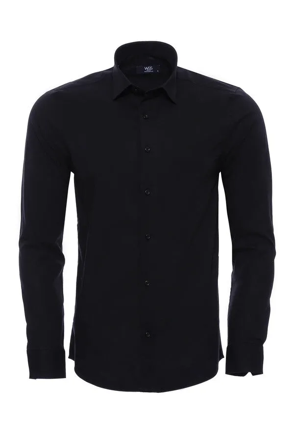 Plain Slim Fit Black Men Shirt - Wessi