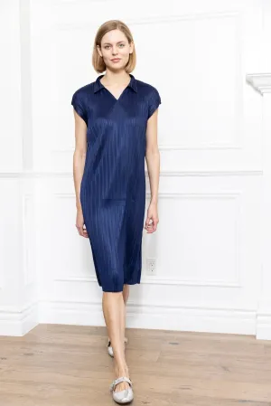 Pleated Navy Dress