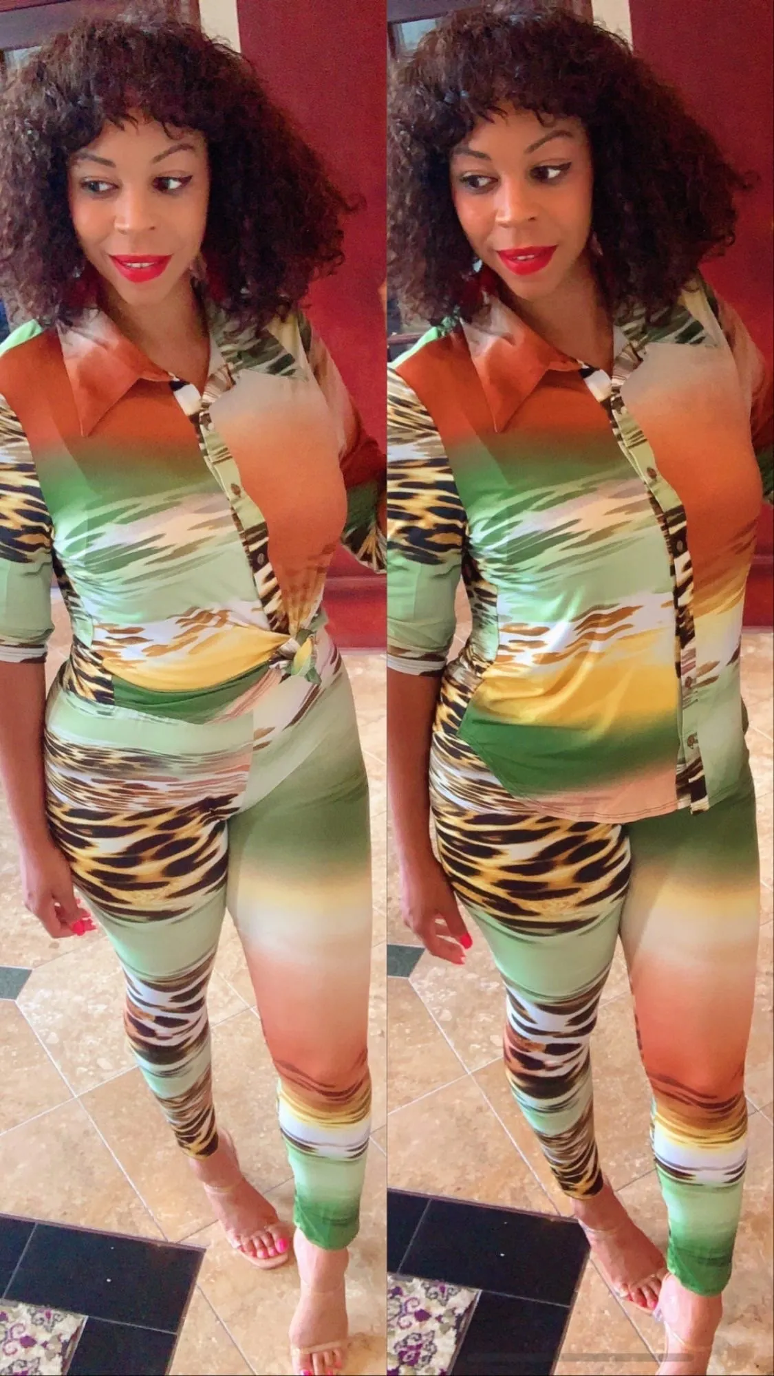 Plus Sizes ‼️Welcome to the Jungle 🔥Print Button Up Top & Leggings Set
