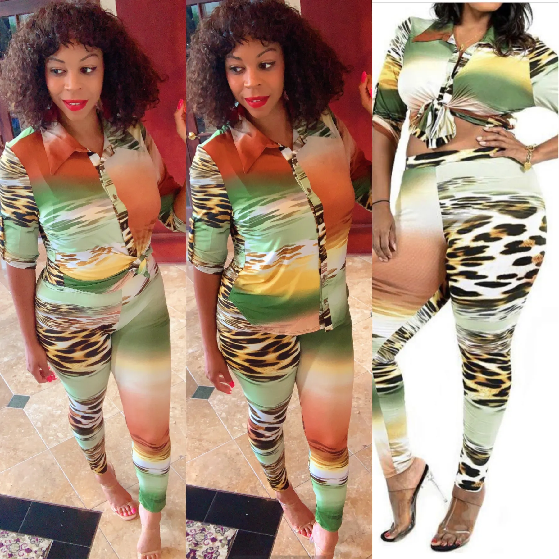 Plus Sizes ‼️Welcome to the Jungle 🔥Print Button Up Top & Leggings Set