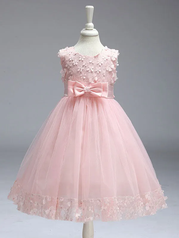 Princess Lilac Purple Lace Tulle Ribbon Bows Kids Tutu Party Dress