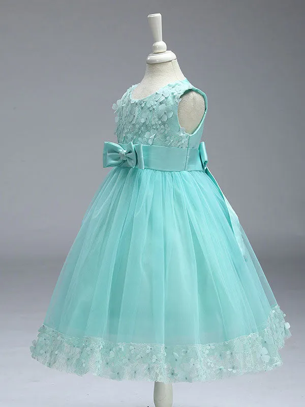 Princess Lilac Purple Lace Tulle Ribbon Bows Kids Tutu Party Dress