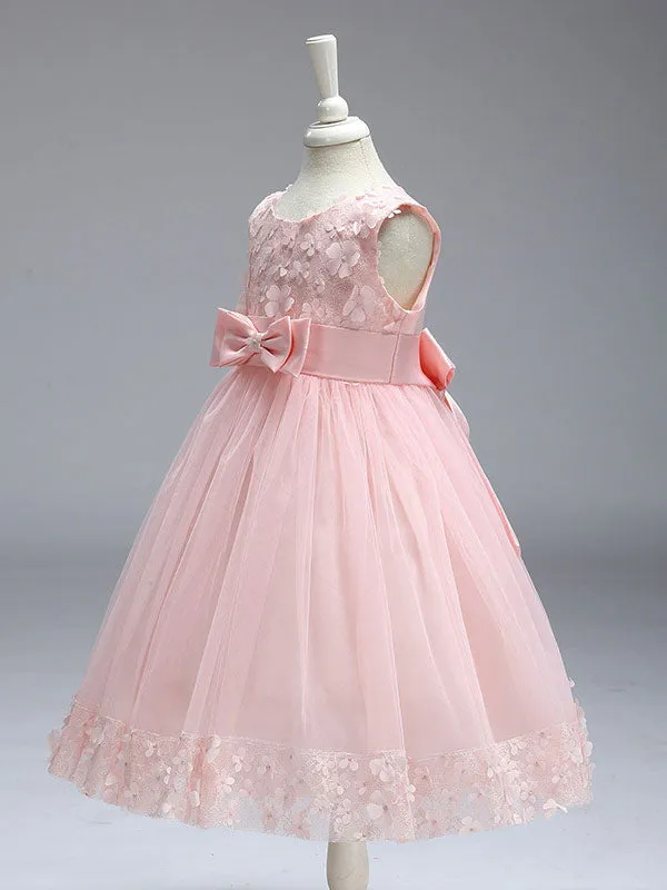 Princess Lilac Purple Lace Tulle Ribbon Bows Kids Tutu Party Dress