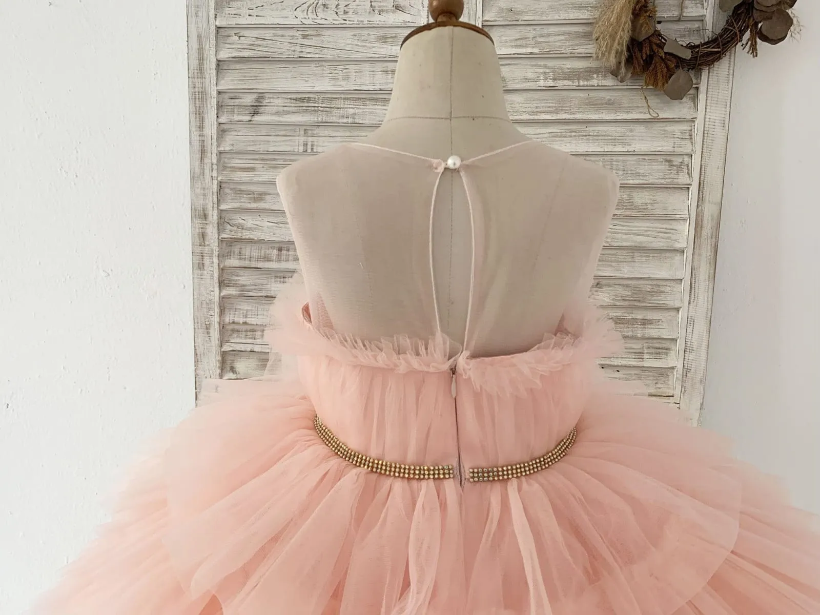 Princess Peach Cupcake Tulle Wedding Flower Girl Dress Kids Party Dress