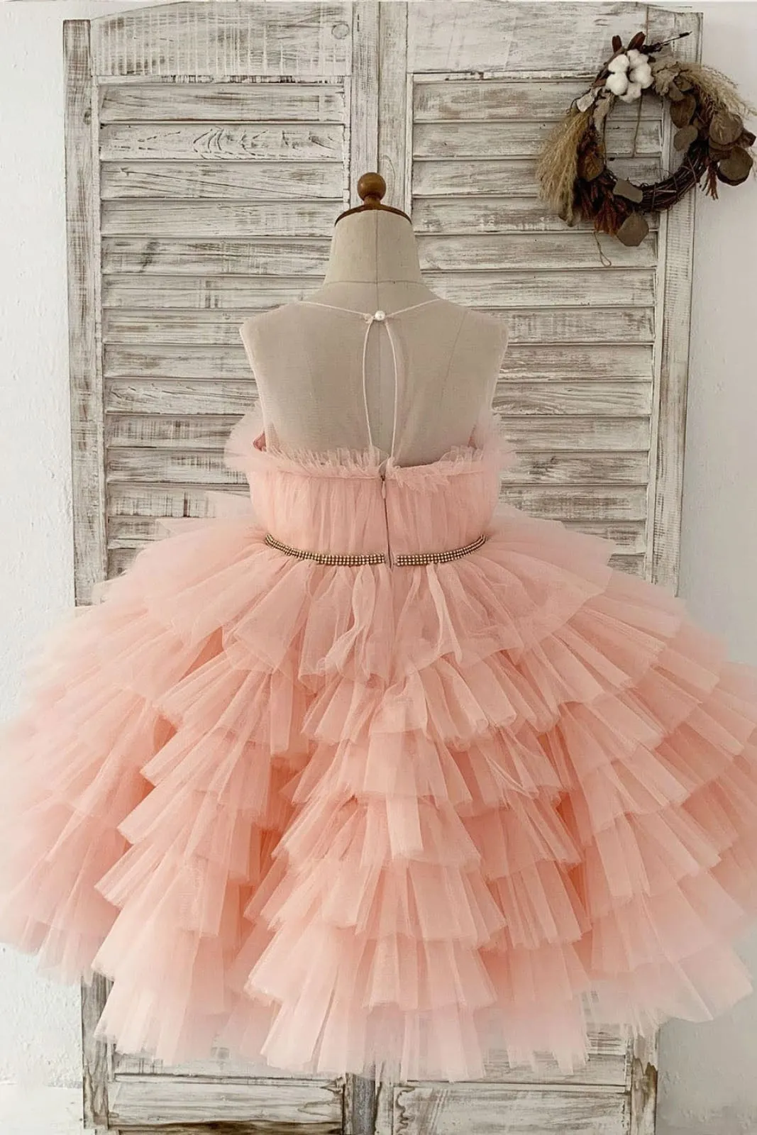 Princess Peach Cupcake Tulle Wedding Flower Girl Dress Kids Party Dress