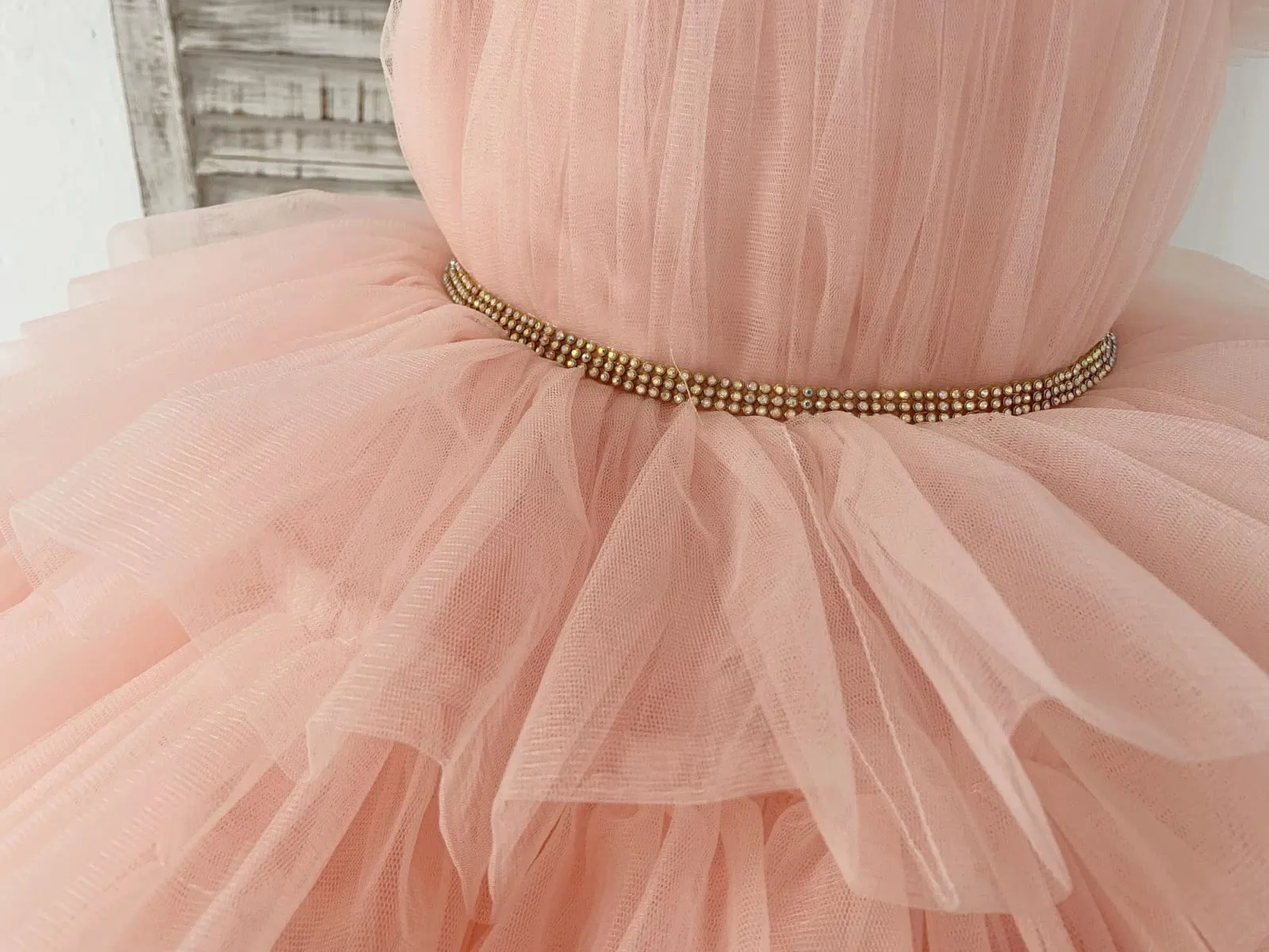Princess Peach Cupcake Tulle Wedding Flower Girl Dress Kids Party Dress