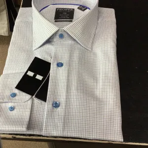 Proper Blue Black Check Long Sleeve Dress Shirt Contemporary Fit