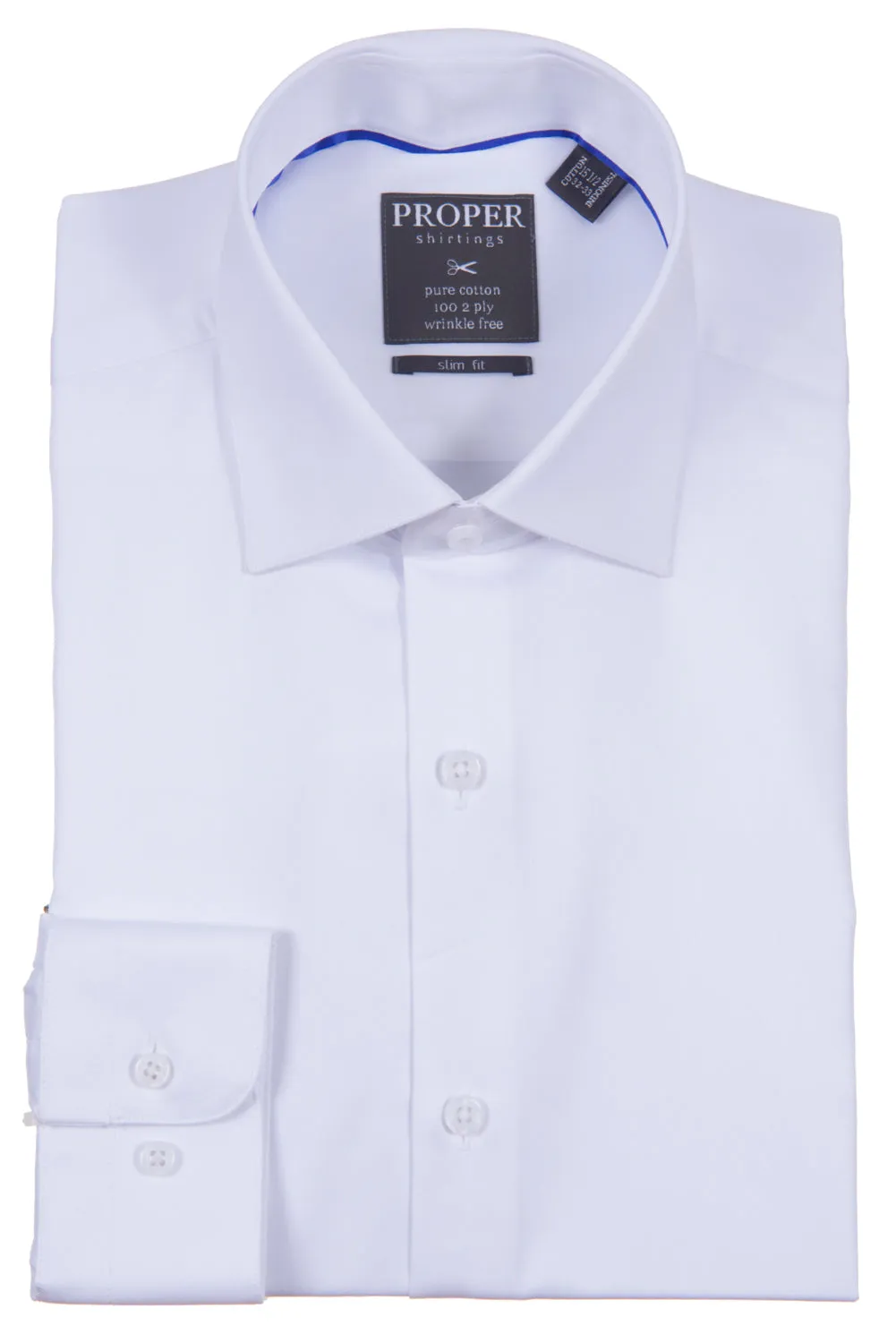 Proper Shirtings - Blue -100% Cotton - 100's 2-ply - Wrinkle Free - Dress Shirt - Slim Fit