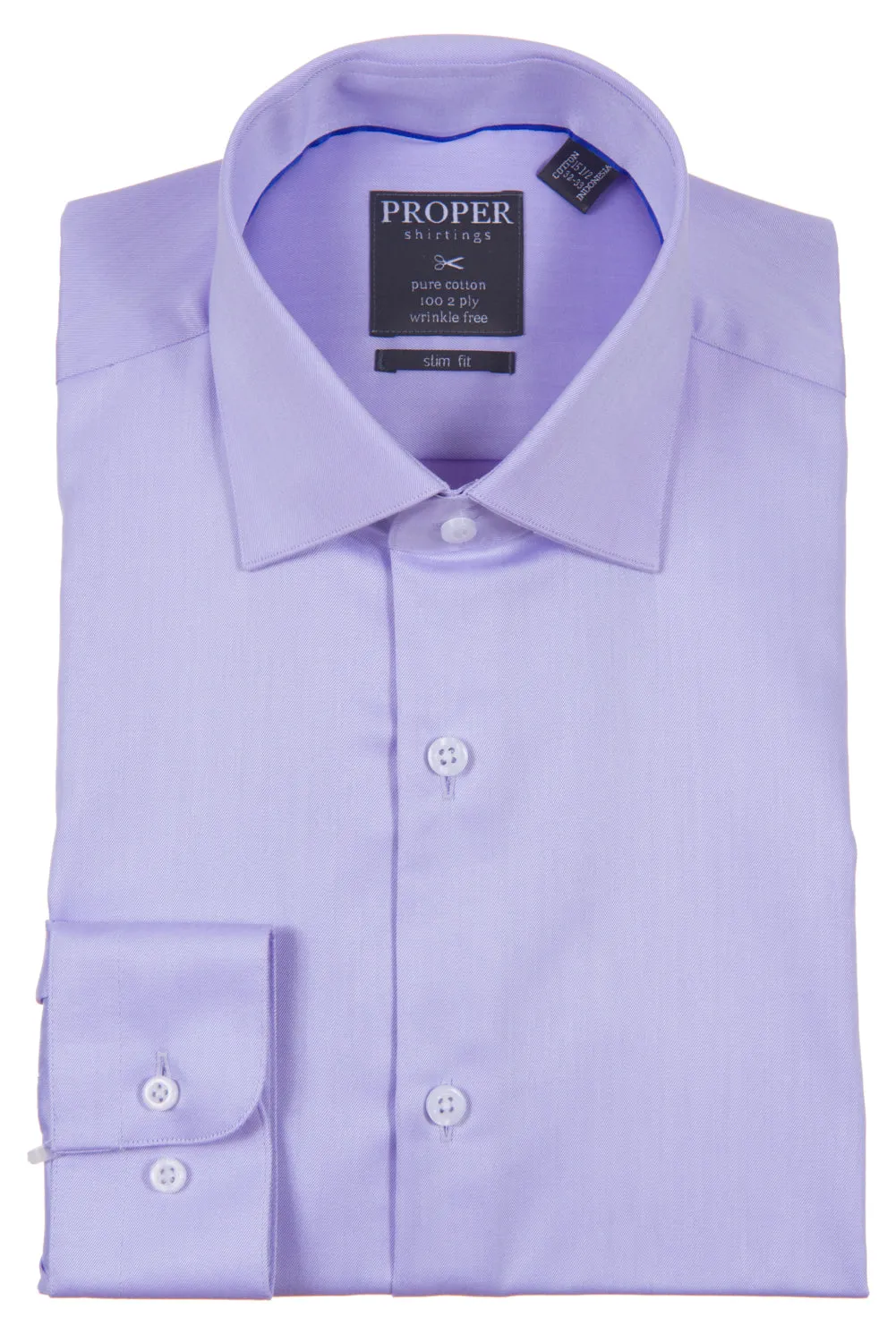 Proper Shirtings - Blue -100% Cotton - 100's 2-ply - Wrinkle Free - Dress Shirt - Slim Fit