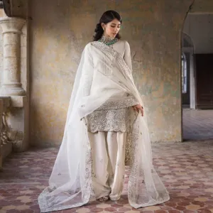Pure White Raw Silk Salwar Kameez Pakistani Party Dresses