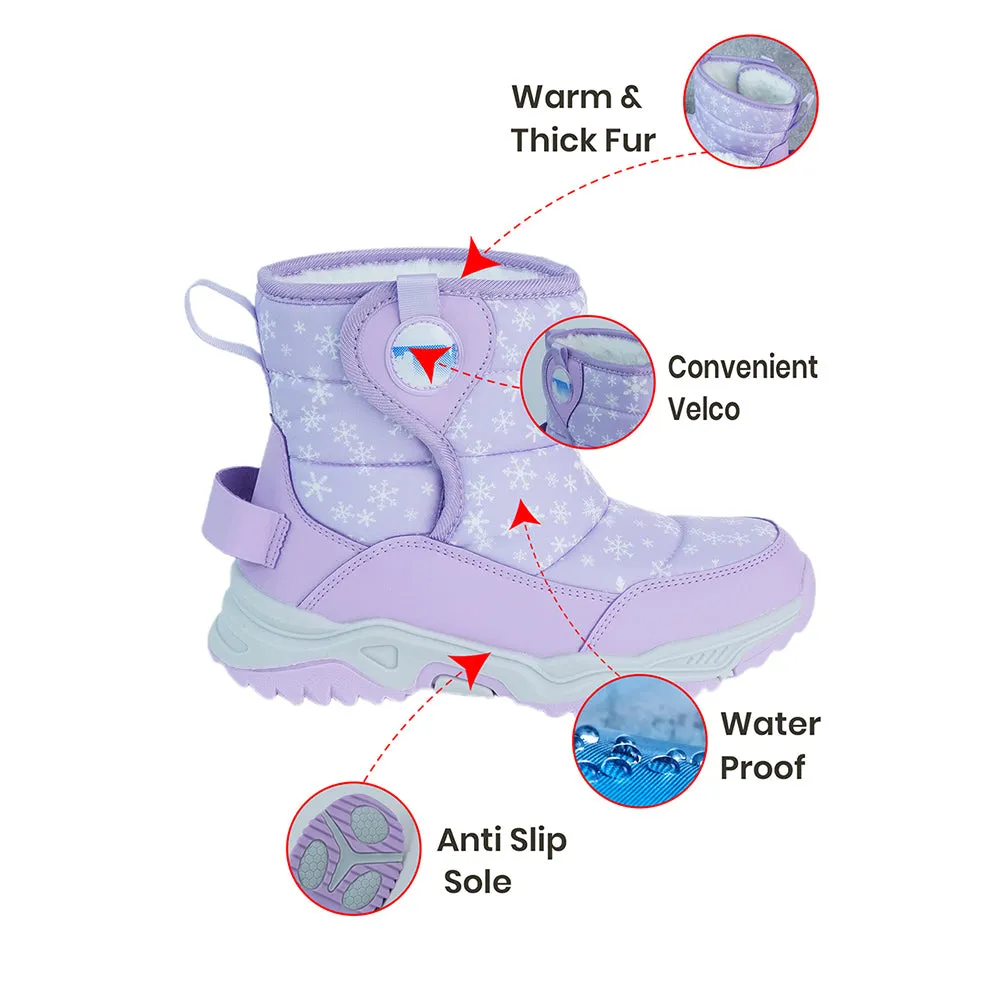 Purple Snowflake Waterproof Winter Snow Boots for Kids for Minus Degree Temperature