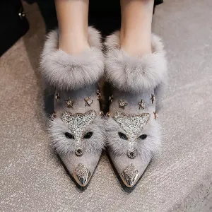 Rabbit Fur Snow Boots For Women