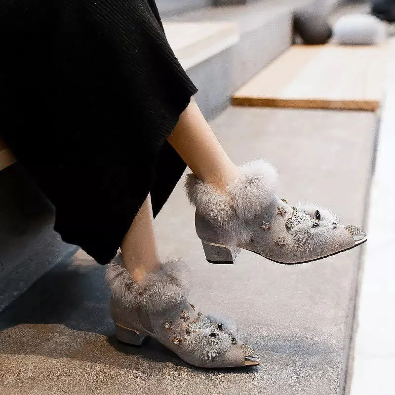 Rabbit Fur Snow Boots For Women