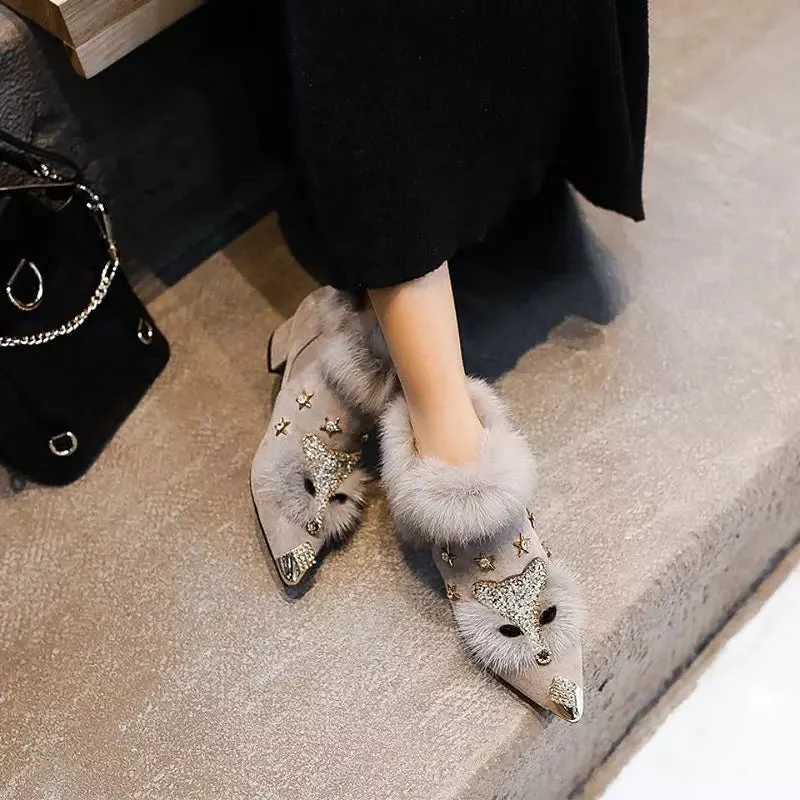 Rabbit Fur Snow Boots For Women