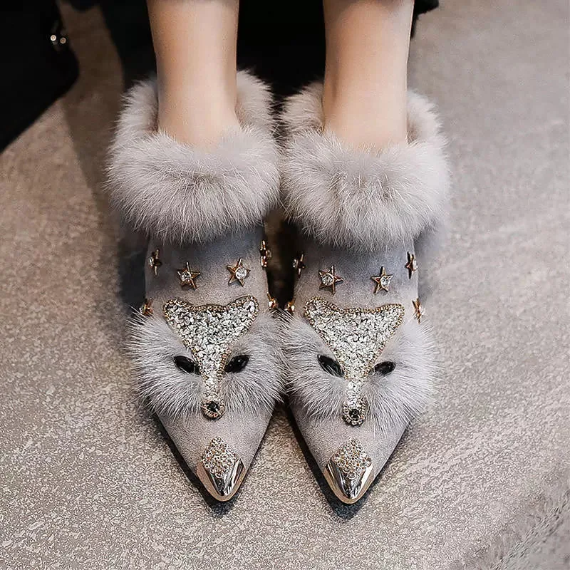 Rabbit Fur Snow Boots For Women