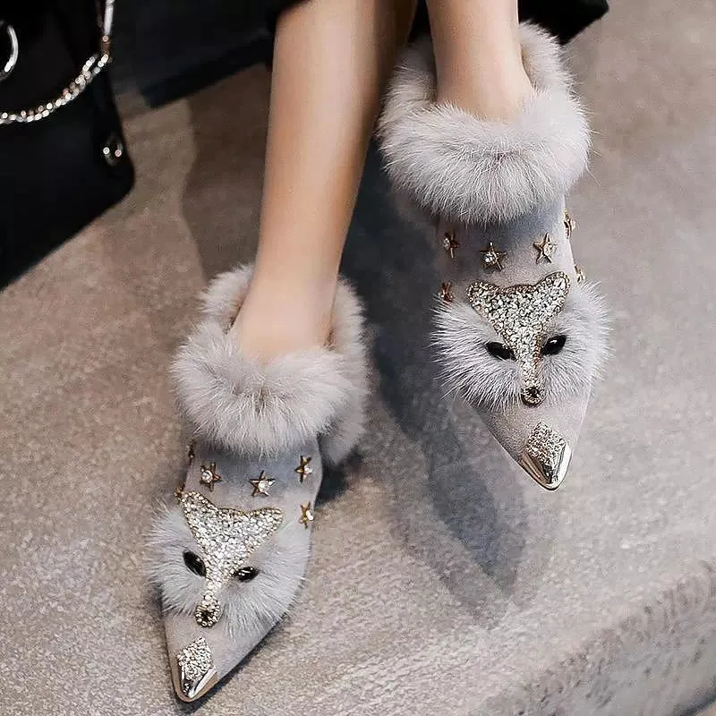 Rabbit Fur Snow Boots For Women