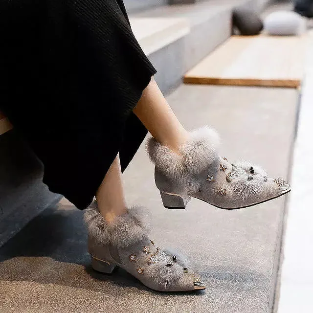Rabbit Fur Snow Boots For Women
