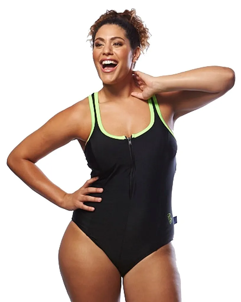 Racer Back Swimsuit Zip - Lime Trim