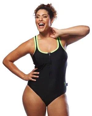 Racer Back Swimsuit Zip - Lime Trim