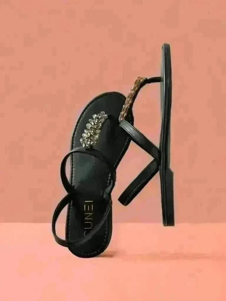 Rare Sparkle Black T-strap Flats