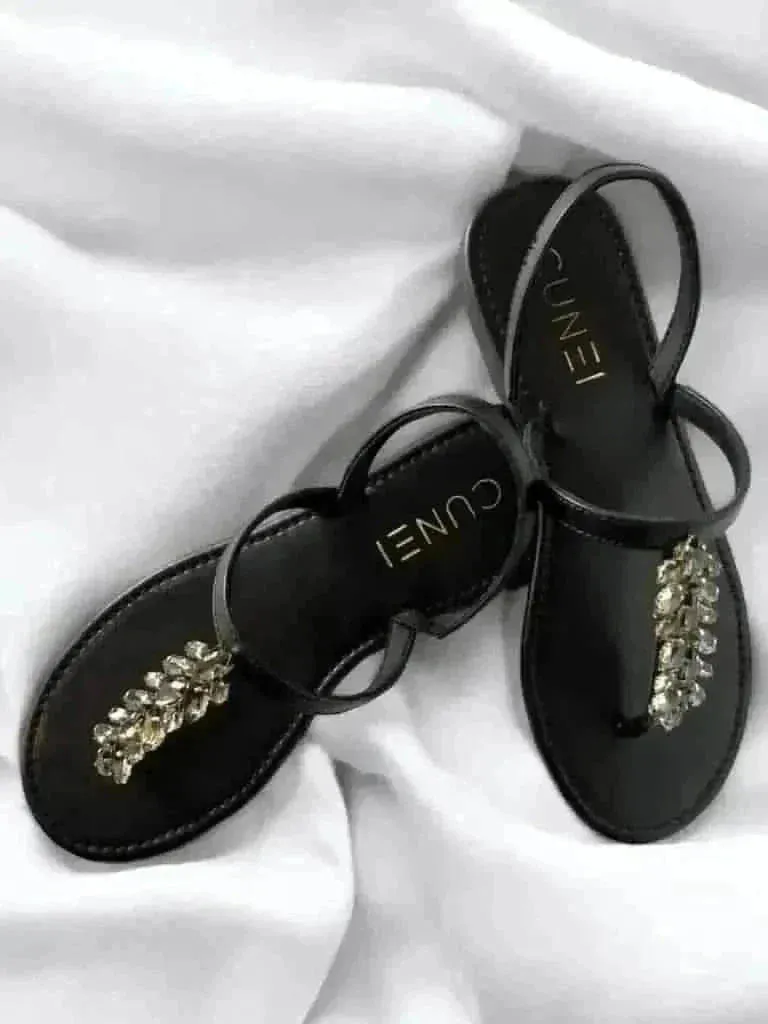 Rare Sparkle Black T-strap Flats