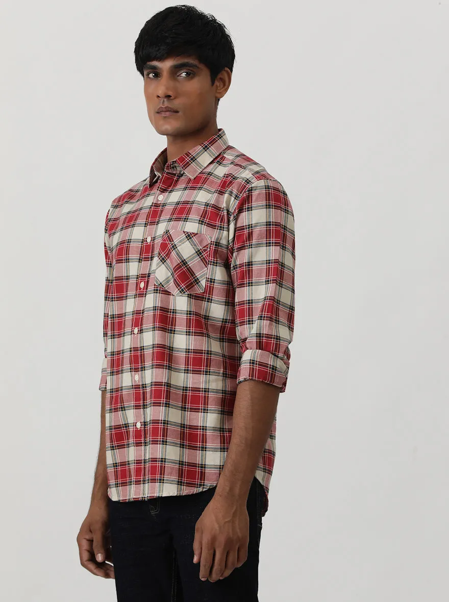 Red Checked Slim Fit Casual Shirt | Greenfibre