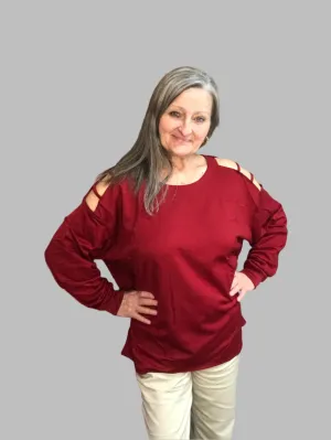 Red Cold Shoulder Dress Shirt- Daisy Rae Day