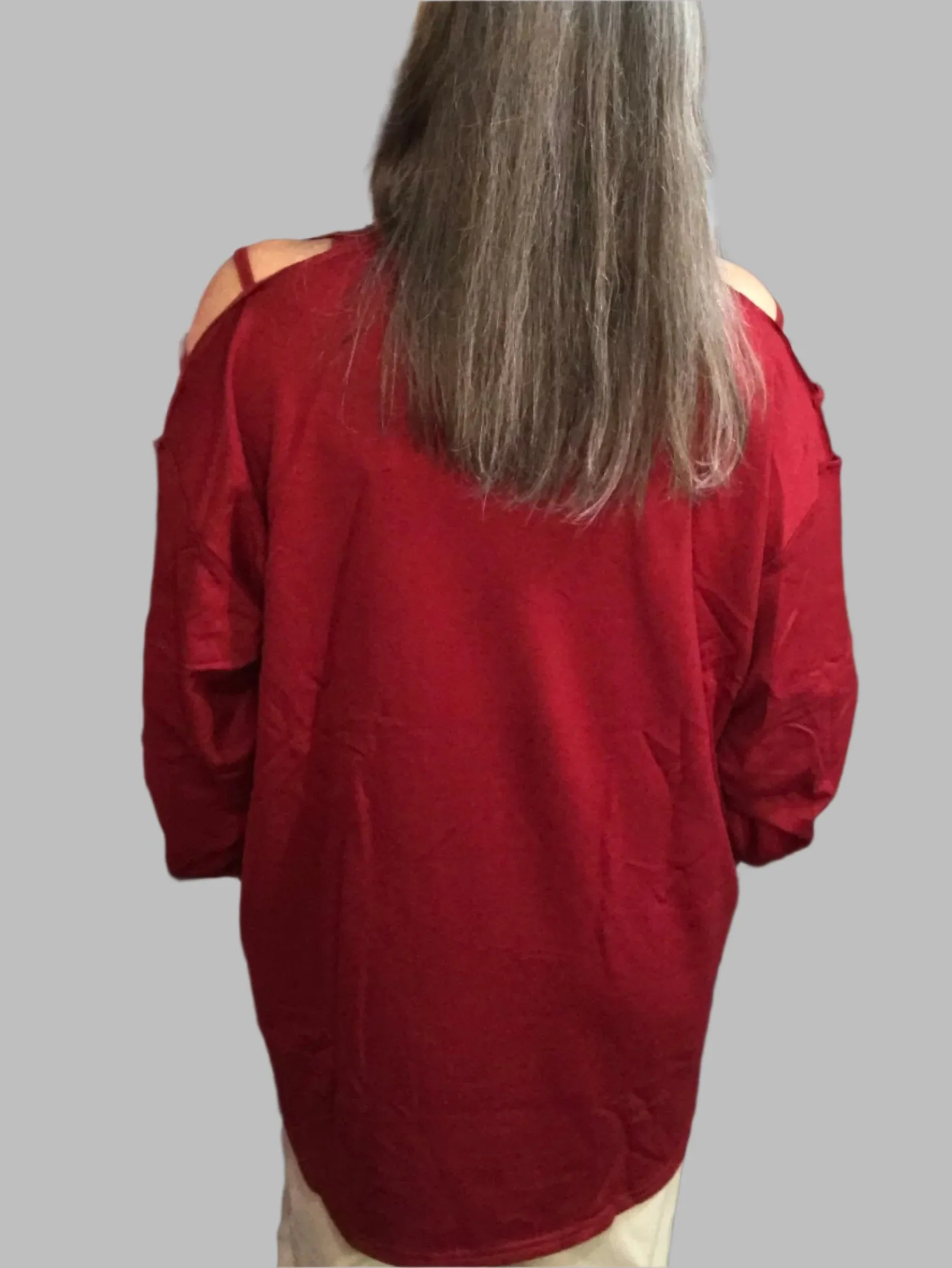 Red Cold Shoulder Dress Shirt- Daisy Rae Day