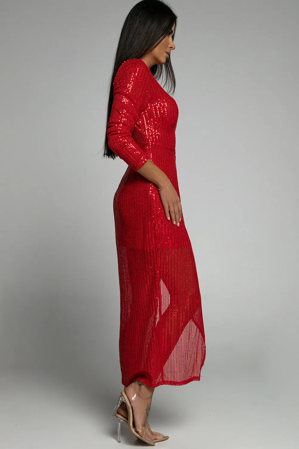 Red Sequined Party Dress