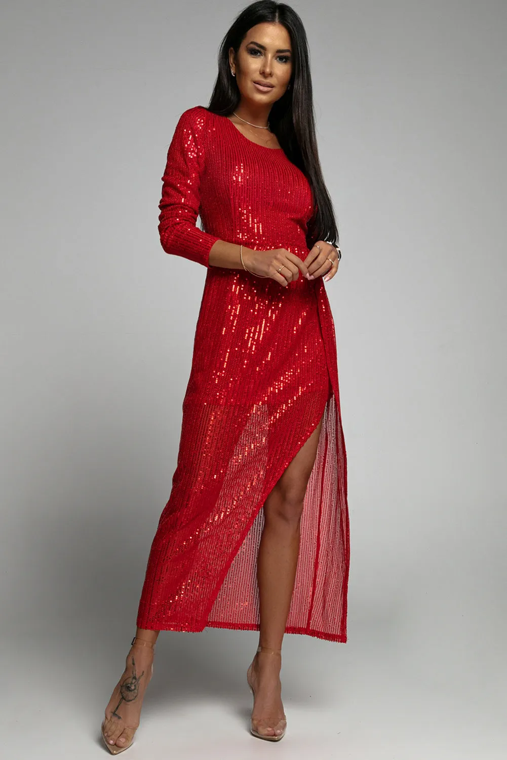 Red Sequined Party Dress